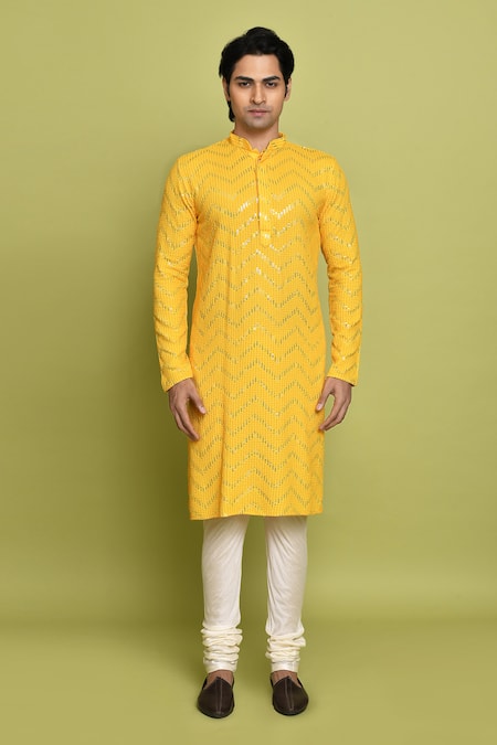 Aryavir Malhotra Chevron Embroidered Kurta 