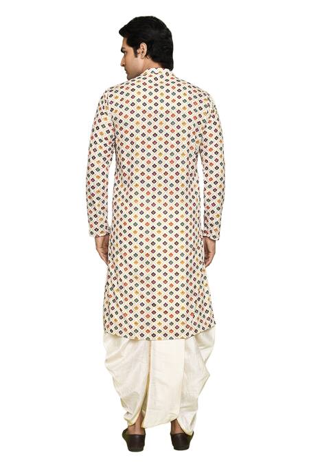 Buy Arihant Rai Sinha White Cotton, Silk Embroidery Floral Jaal Pattern Kurta With Dhoti Pant Online at Aza Fashions Buy_Arihant Rai Sinha_White Cotton, Silk Embroidery Floral Jaal Pattern Kurta With Dhoti Pant _Online_at_Aza_Fashions