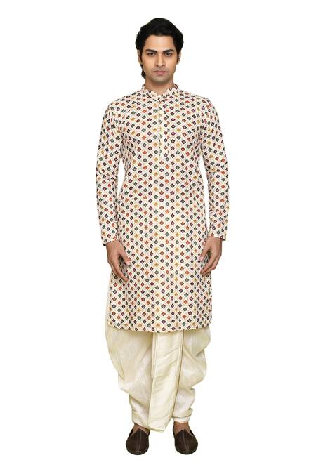 Buy Arihant Rai Sinha White Cotton, Silk Embroidery Floral Jaal Pattern Kurta With Dhoti Pant Buy_Arihant Rai Sinha_White Cotton, Silk Embroidery Floral Jaal Pattern Kurta With Dhoti Pant