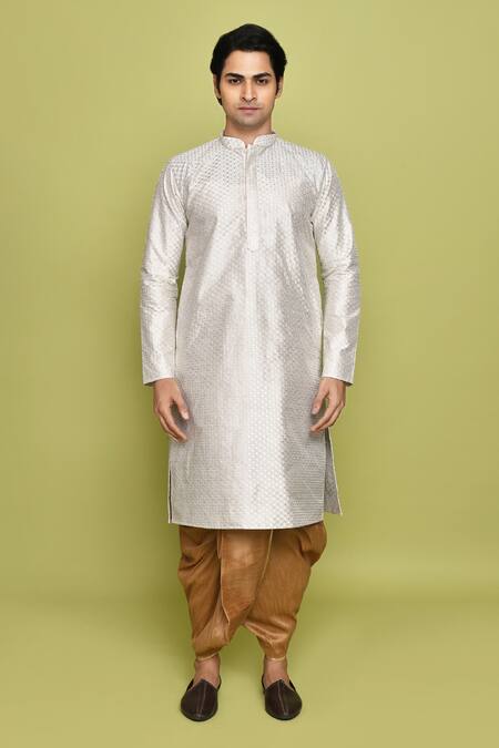 Buy Arihant Rai Sinha White Silk Sequins, Embroidery Thread Kurta With Dhoti Pant Online at Aza Fashions Buy_Arihant Rai Sinha_White Silk Sequins, Embroidery Thread Kurta With Dhoti Pant _Online_at_Aza_Fashions