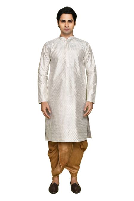 Arihant Rai Sinha White Silk Sequins, Embroidery Thread Kurta With Dhoti Pant at Aza Fashions Arihant Rai Sinha_White Silk Sequins, Embroidery Thread Kurta With Dhoti Pant _at_Aza_Fashions