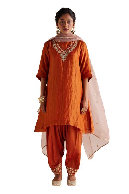 Buy Esha Arora Orange Cotton Satin, Chanderi, Organza Zardozi Bodice Kurta Salwar Set Online at Aza Fashions Buy_Esha Arora_Orange Cotton Satin, Chanderi, Organza Zardozi Bodice Kurta Salwar Set _Online_at_Aza_Fashions