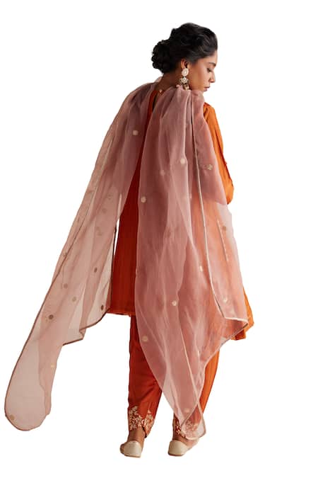 Esha Arora Orange Cotton Satin, Chanderi, Organza Zardozi Bodice Kurta Salwar Set at Aza Fashions Esha Arora_Orange Cotton Satin, Chanderi, Organza Zardozi Bodice Kurta Salwar Set _at_Aza_Fashions