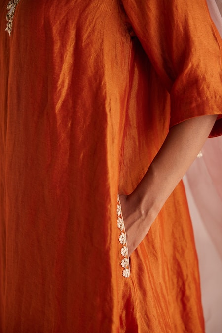 Buy Esha Arora Orange Cotton Satin, Chanderi, Organza Zardozi Bodice Kurta Salwar Set Buy_Esha Arora_Orange Cotton Satin, Chanderi, Organza Zardozi Bodice Kurta Salwar Set
