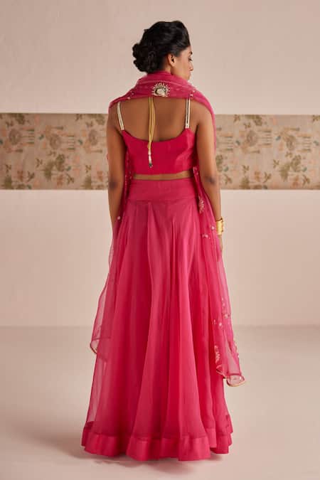 Esha Arora Solid Lehenga Set With Embroidered Dupatta 