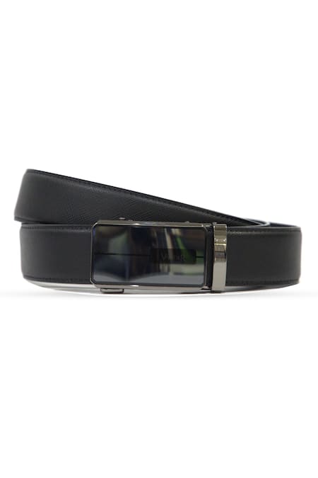 Vantier Black Solid Shiny Buckled No Hole Belt