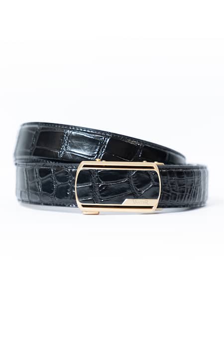 Vantier Black Croc Texture No Hole Leather Belt