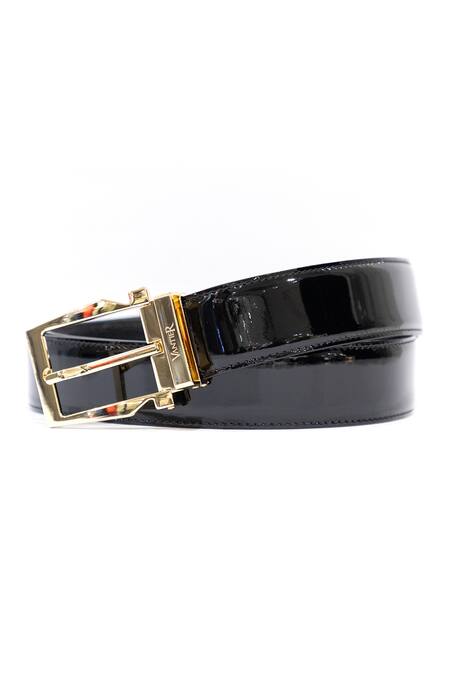 Vantier Black Solid Patent Leather Belt