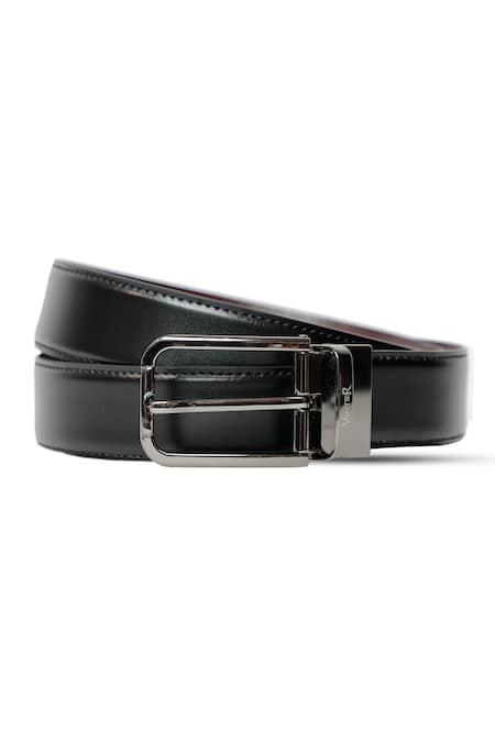 Vantier Black Solid Reversible Leather Belt