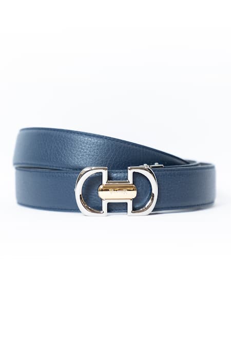 Vantier Blue Textured Reversible Leather Belt