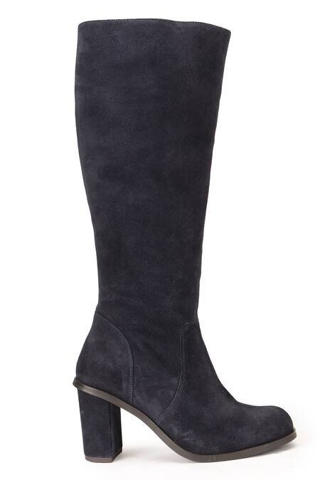 Dang Shoes_Blue Iolanda Plain Round Toe Long Boots _Online_at_Aza_Fashions