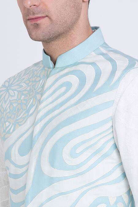 Arun Verma_Blue Silk Applique Fleur Wave Bundi_at_Aza_Fashions