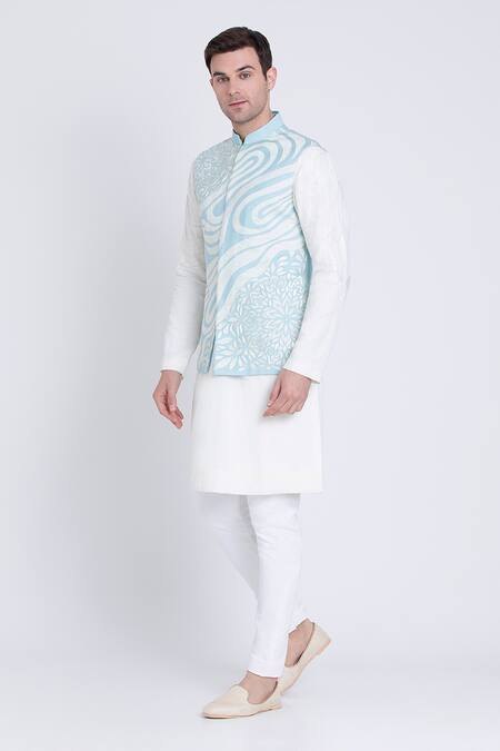 Buy_Arun Verma_Blue Silk Applique Fleur Wave Bundi