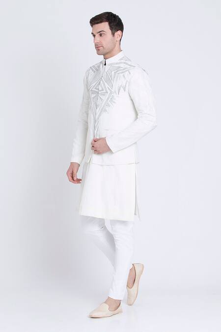 Buy_Arun Verma_Ivory Silk Embroidery Tribal Resham Bundi