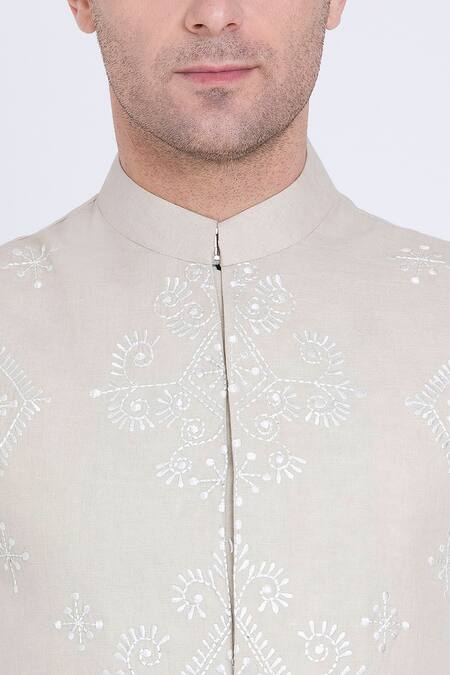 Arun Verma_Pink Linen Embroidery Warli Bloom Bundi_at_Aza_Fashions