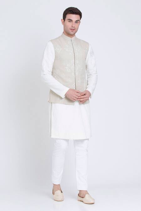 Buy_Arun Verma_Pink Linen Embroidery Warli Bloom Bundi