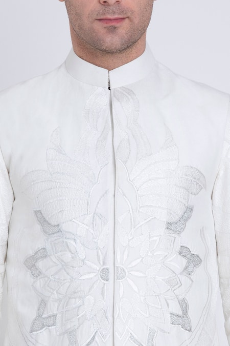 Shop Arun Verma Ivory Linen Embroidery Mosaic Kurta With Pant Online at Aza Fashions Shop_Arun Verma_Ivory Linen Embroidery Mosaic Kurta With Pant _Online_at_Aza_Fashions