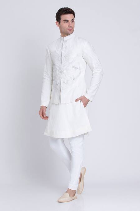 Buy Arun Verma Ivory Linen Embroidery Mosaic Kurta With Pant Buy_Arun Verma_Ivory Linen Embroidery Mosaic Kurta With Pant