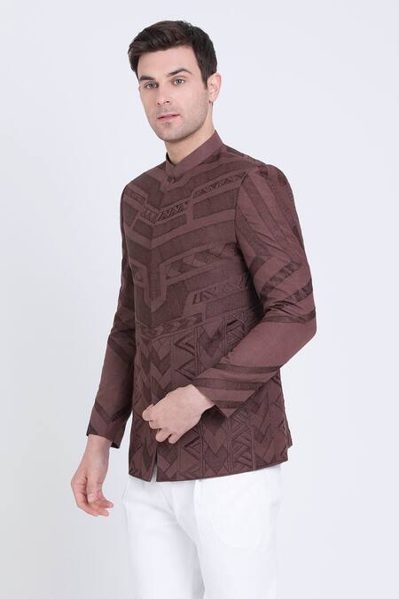 Buy Arun Verma Brown Linen Embroidery Aztec Resham Bandhgala Online at Aza Fashions Buy_Arun Verma_Brown Linen Embroidery Aztec Resham Bandhgala _Online_at_Aza_Fashions