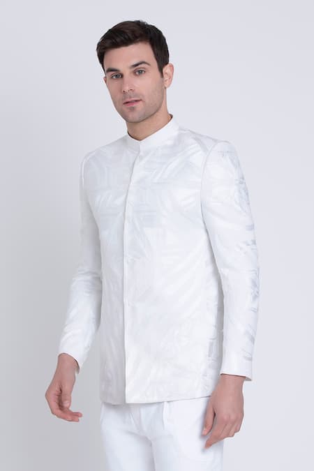 Shop Arun Verma White Linen Embroidery Astral Bloom Resham Bandhgala at Aza Fashions Shop_Arun Verma_White Linen Embroidery Astral Bloom Resham Bandhgala _at_Aza_Fashions