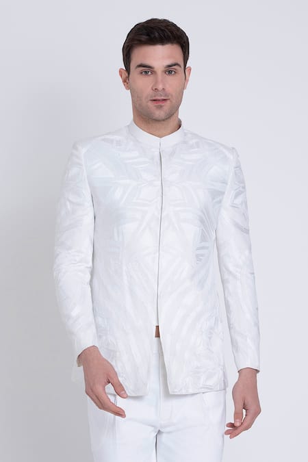 Arun Verma White Linen Embroidery Astral Bloom Resham Bandhgala Online at Aza Fashions Arun Verma_White Linen Embroidery Astral Bloom Resham Bandhgala _Online_at_Aza_Fashions