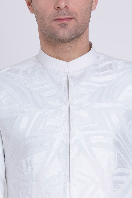 Shop Arun Verma White Linen Embroidery Astral Bloom Resham Bandhgala Online at Aza Fashions Shop_Arun Verma_White Linen Embroidery Astral Bloom Resham Bandhgala _Online_at_Aza_Fashions