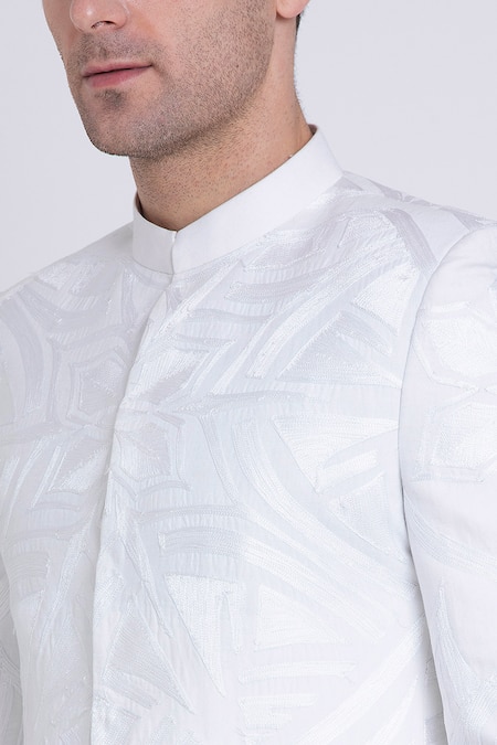 Arun Verma White Linen Embroidery Astral Bloom Resham Bandhgala at Aza Fashions Arun Verma_White Linen Embroidery Astral Bloom Resham Bandhgala _at_Aza_Fashions