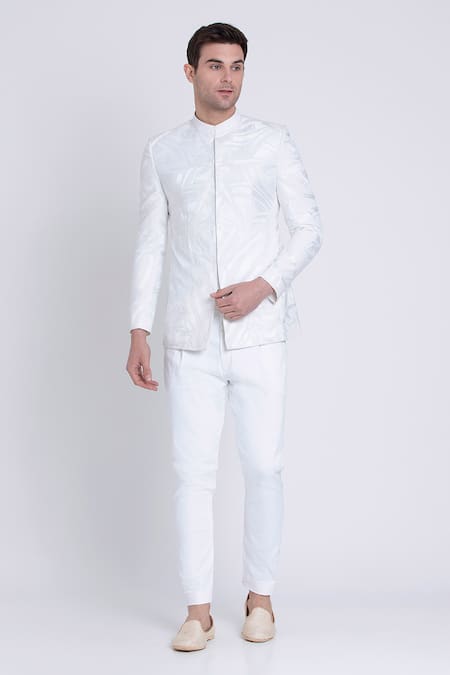 Buy Arun Verma White Linen Embroidery Astral Bloom Resham Bandhgala Buy_Arun Verma_White Linen Embroidery Astral Bloom Resham Bandhgala