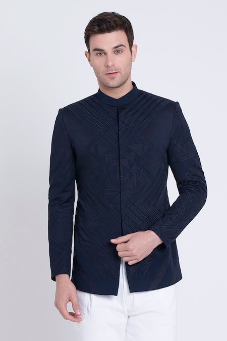 Buy Arun Verma Blue Microfiber Embroidery, Applique Patch Work Embellished Bandhgala Online at Aza Fashions Buy_Arun Verma_Blue Microfiber Embroidery, Applique Patch Work Embellished Bandhgala _Online_at_Aza_Fashions