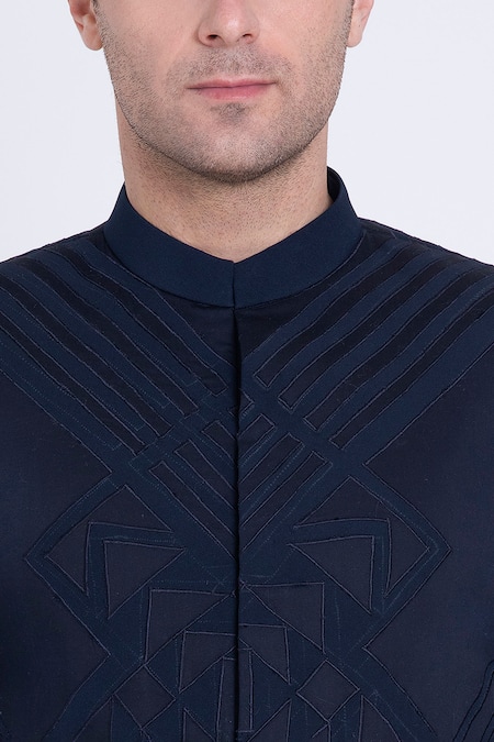 Arun Verma Blue Microfiber Embroidery, Applique Patch Work Embellished Bandhgala at Aza Fashions Arun Verma_Blue Microfiber Embroidery, Applique Patch Work Embellished Bandhgala _at_Aza_Fashions