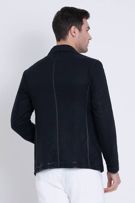 Shop Arun Verma Black Linen Applique, Embroidery Geometric Resham Jacket at Aza Fashions Shop_Arun Verma_Black Linen Applique, Embroidery Geometric Resham Jacket _at_Aza_Fashions