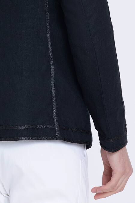 Arun Verma Black Linen Applique, Embroidery Geometric Resham Jacket Online at Aza Fashions Arun Verma_Black Linen Applique, Embroidery Geometric Resham Jacket _Online_at_Aza_Fashions