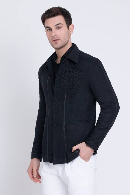 Buy Arun Verma Black Linen Applique, Embroidery Geometric Resham Jacket Online at Aza Fashions Buy_Arun Verma_Black Linen Applique, Embroidery Geometric Resham Jacket _Online_at_Aza_Fashions