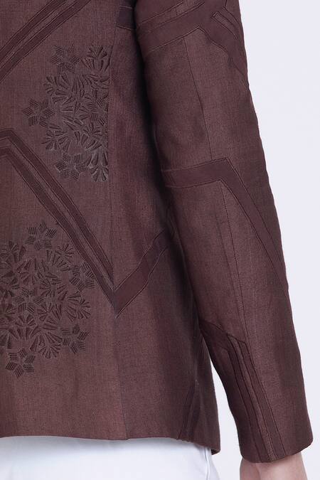 Buy_Arun Verma_Brown Silk Embroidery, Applique Front Zipper Jacket _Online_at_Aza_Fashions