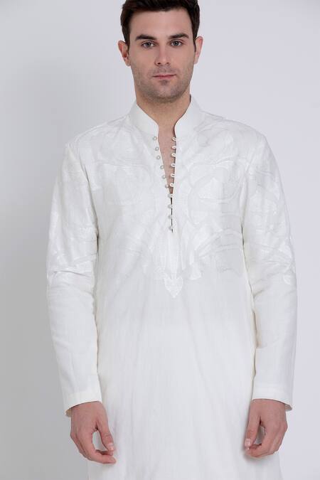 Buy Arun Verma Ivory Linen Embroidery Geometric Resham Kurta With Draped Pant Online at Aza Fashions Buy_Arun Verma_Ivory Linen Embroidery Geometric Resham Kurta With Draped Pant _Online_at_Aza_Fashions