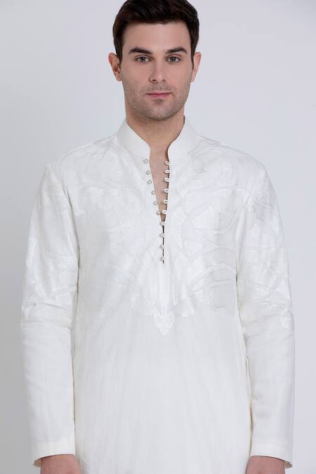 Arun Verma Ivory Linen Embroidery Geometric Resham Kurta With Draped Pant at Aza Fashions Arun Verma_Ivory Linen Embroidery Geometric Resham Kurta With Draped Pant _at_Aza_Fashions