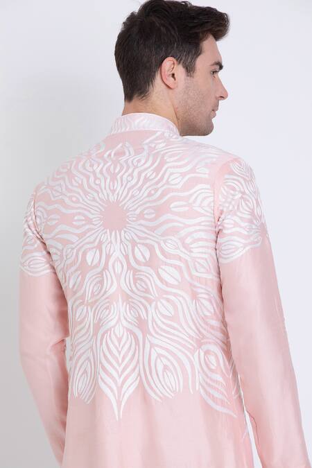 Arun Verma Pink Linen Embroidery Resham Kurta With Draped Pant Online at Aza Fashions Arun Verma_Pink Linen Embroidery Resham Kurta With Draped Pant _Online_at_Aza_Fashions