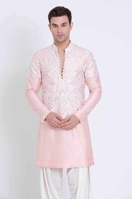 Buy Arun Verma Pink Linen Embroidery Resham Kurta With Draped Pant Online at Aza Fashions Buy_Arun Verma_Pink Linen Embroidery Resham Kurta With Draped Pant _Online_at_Aza_Fashions