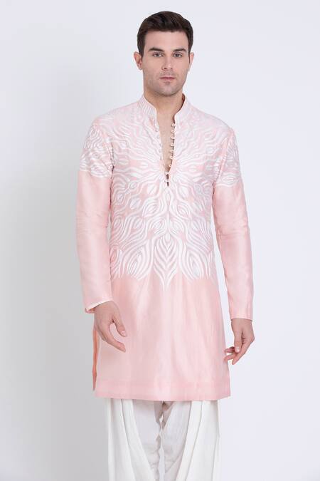 Shop Arun Verma Pink Linen Embroidery Resham Kurta With Draped Pant Online at Aza Fashions Shop_Arun Verma_Pink Linen Embroidery Resham Kurta With Draped Pant _Online_at_Aza_Fashions