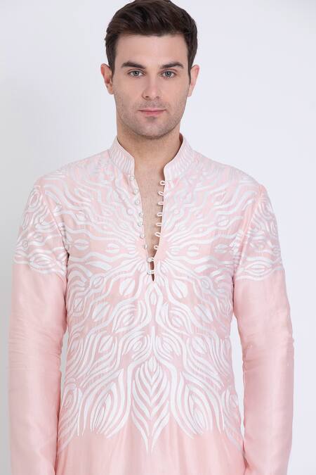 Arun Verma Pink Linen Embroidery Resham Kurta With Draped Pant at Aza Fashions Arun Verma_Pink Linen Embroidery Resham Kurta With Draped Pant _at_Aza_Fashions