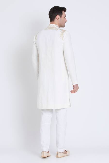 Shop Arun Verma Ivory Linen Embroidery Resham Kurta With Pant at Aza Fashions Shop_Arun Verma_Ivory Linen Embroidery Resham Kurta With Pant _at_Aza_Fashions