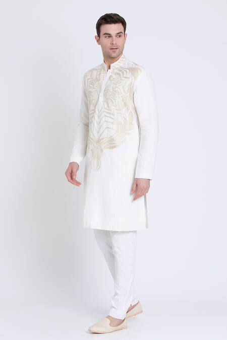 Arun Verma Ivory Linen Embroidery Resham Kurta With Pant Online at Aza Fashions Arun Verma_Ivory Linen Embroidery Resham Kurta With Pant _Online_at_Aza_Fashions