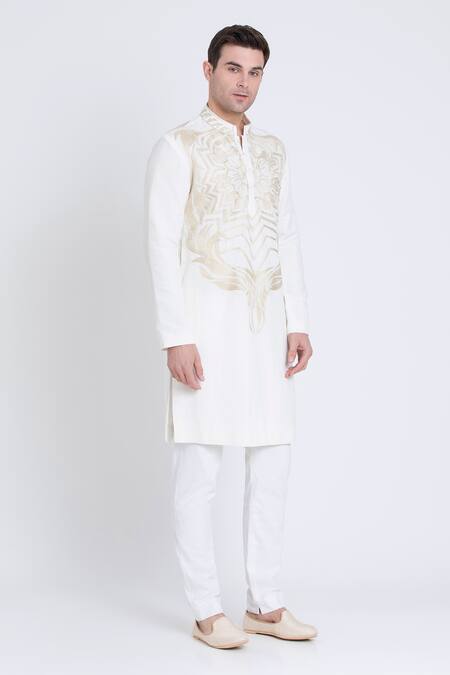 Buy Arun Verma Ivory Linen Embroidery Resham Kurta With Pant Online at Aza Fashions Buy_Arun Verma_Ivory Linen Embroidery Resham Kurta With Pant _Online_at_Aza_Fashions