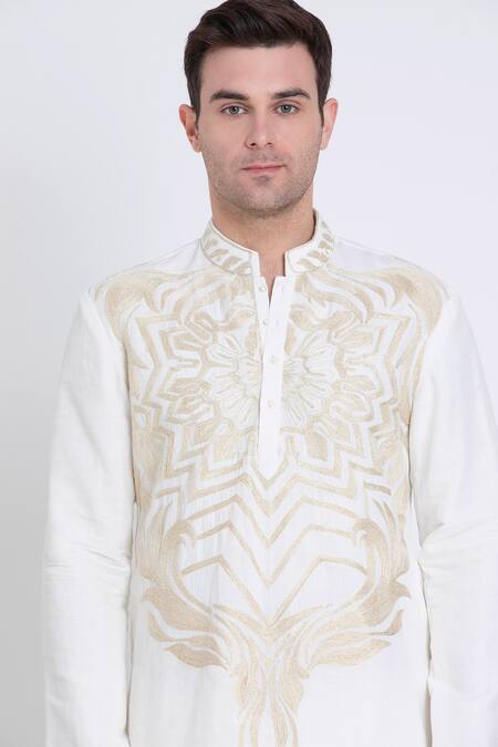 Arun Verma Ivory Linen Embroidery Resham Kurta With Pant at Aza Fashions Arun Verma_Ivory Linen Embroidery Resham Kurta With Pant _at_Aza_Fashions