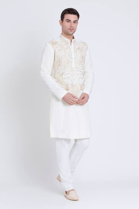 Buy Arun Verma Ivory Linen Embroidery Resham Kurta With Pant Buy_Arun Verma_Ivory Linen Embroidery Resham Kurta With Pant