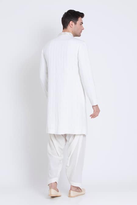 Shop Arun Verma Ivory Linen Embroidery Resham Kurta With Dhoti Pant at Aza Fashions Shop_Arun Verma_Ivory Linen Embroidery Resham Kurta With Dhoti Pant _at_Aza_Fashions