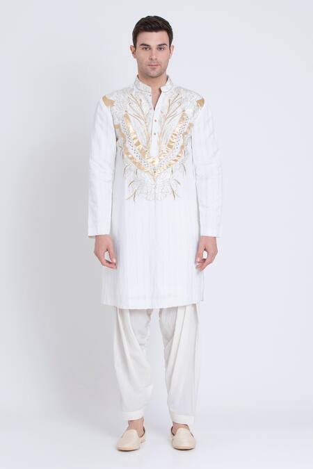 Buy Arun Verma Ivory Linen Embroidery Resham Kurta With Dhoti Pant Online at Aza Fashions Buy_Arun Verma_Ivory Linen Embroidery Resham Kurta With Dhoti Pant _Online_at_Aza_Fashions