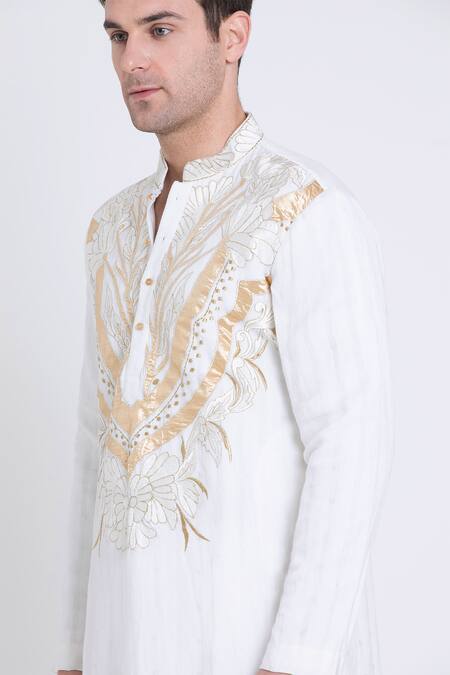 Arun Verma Ivory Linen Embroidery Resham Kurta With Dhoti Pant at Aza Fashions Arun Verma_Ivory Linen Embroidery Resham Kurta With Dhoti Pant _at_Aza_Fashions