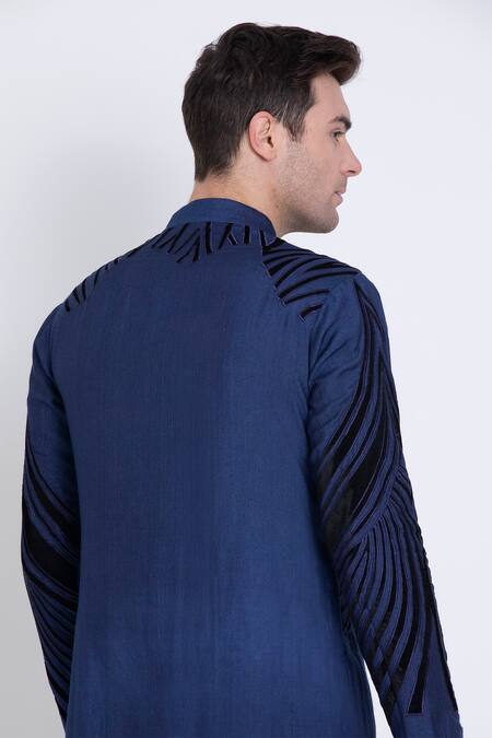 Buy Arun Verma Blue Silk, Cotton Embroidery, Geometric Pattern Resham Kurta With Dhoti Pant Online at Aza Fashions Buy_Arun Verma_Blue Silk, Cotton Embroidery, Geometric Pattern Resham Kurta With Dhoti Pant _Online_at_Aza_Fashions