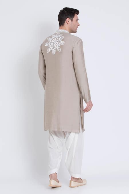 Shop Arun Verma Pink Chanderi Embroidery Patch Straight Kurta With Dhoti Pant at Aza Fashions Shop_Arun Verma_Pink Chanderi Embroidery Patch Straight Kurta With Dhoti Pant _at_Aza_Fashions